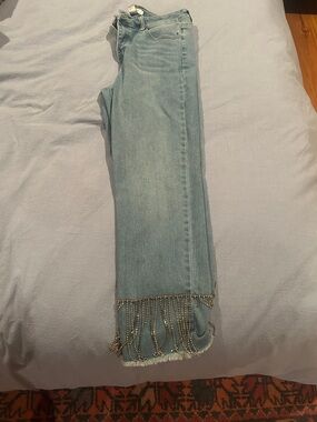 Light Blue Straight Leg Jeans with Beaded Fringe ** perfect for NASHVILLE!!